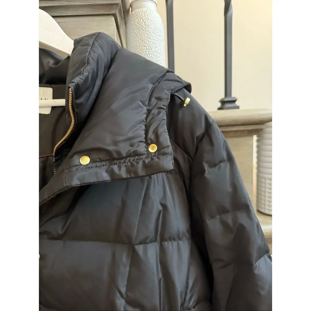 Cole Haan Black Quilted Down Feather Long Hooded Puffer Coat sz 2X EUC - Picture 4 of 9